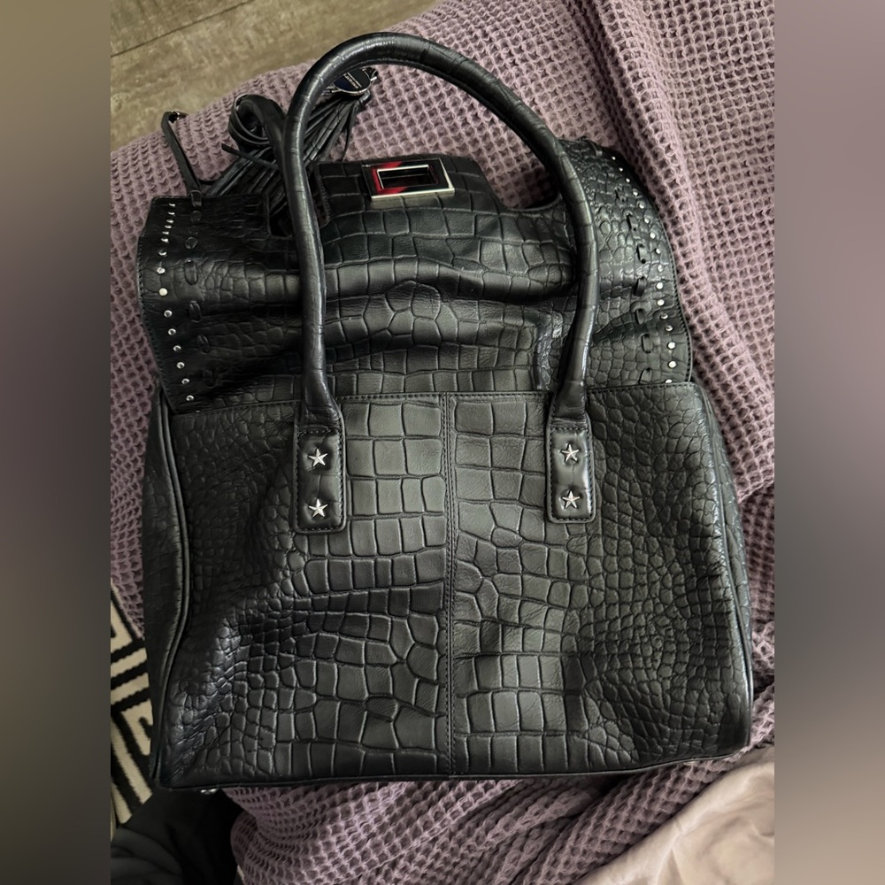 Aimee Kestenberg Washington Leather Tote - Croco Black Leather w/USA Flag - Picture 8 of 8